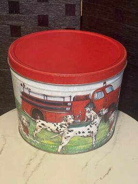 Bertels Can Company Fire Engine Dalmations Collectible Large Tin Collectible